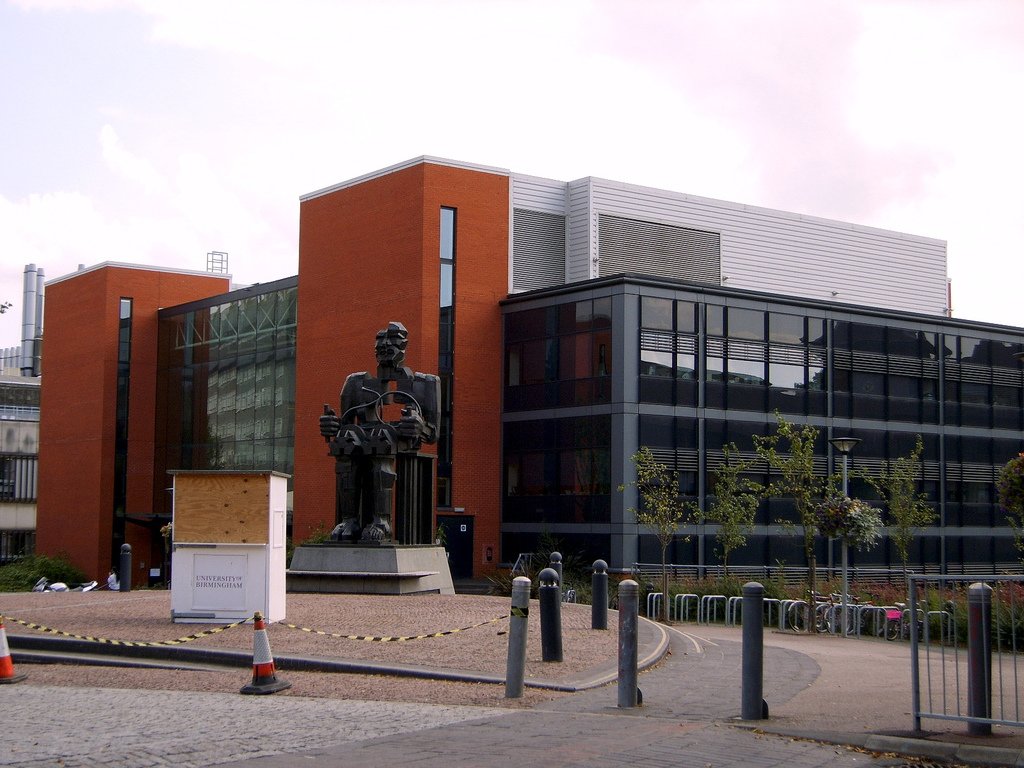 University of Birmingham - The computer science building, in front of it some kind of modern art statue donated on the university's 100th birthday