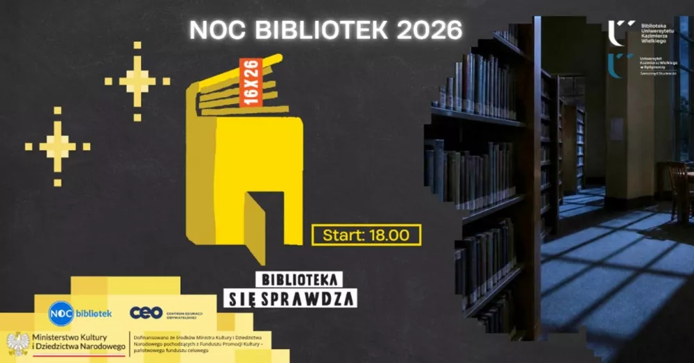 Baner zapowiadający Noc Bibliotek w Bibliotece UKW.
