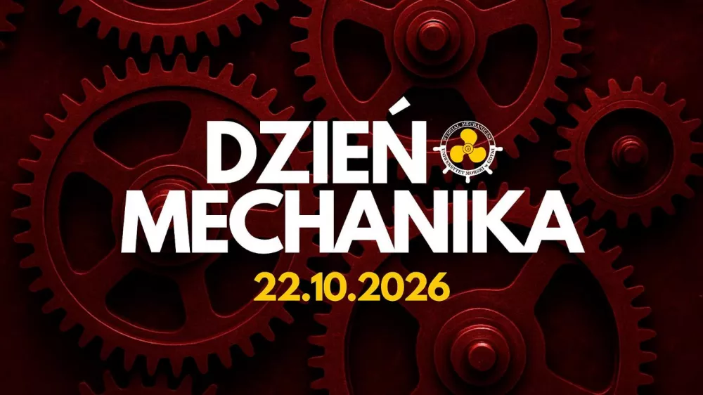 Dzień Mechanika 22.10.2026 na Wydziale Mechanicznym Uniwersytetu Morskiego w Gdyni – grafika wydarzenia z kołami zębatymi