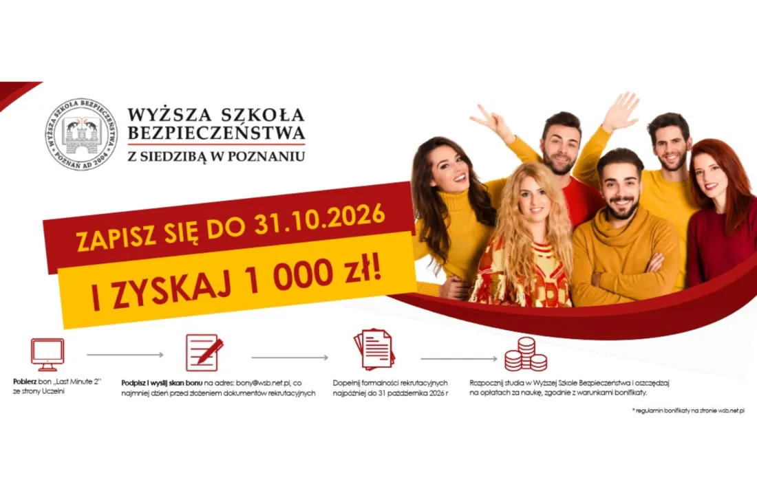 Bon Last Minute 2 w Wyższej Szkole Bezpieczeństwa – 1000 zł zniżki na studia do 31.10.2026